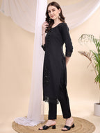 Beads & Swarovski Embroidered Kurta With Pant & Dupatta, Black - Hiral Fashion | Grocsy