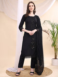 Beads & Swarovski Embroidered Kurta With Pant & Dupatta, Black - Hiral Fashion | Grocsy