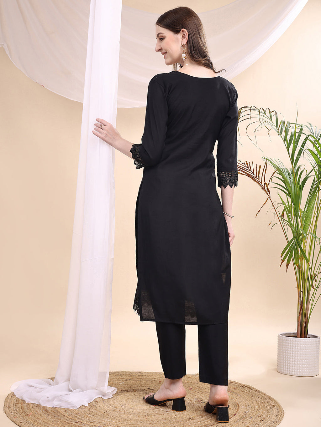 Beads & Swarovski Embroidered Kurta With Pant & Dupatta, Black - Hiral Fashion | Grocsy