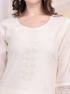 Beads & Swarovski Embroidered Kurta With Pant & Dupatta, White - Hiral Fashion | Grocsy