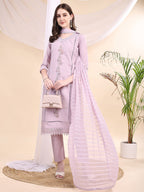 Applique Beads & Lace Embroidered Kurta With Pant & Dupatta, Lavender - Hiral Fashion | Grocsy