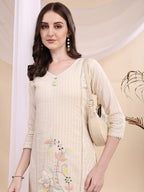 Mirror And Hand Embroidered Co Ords, Cream - Hiral Fashion | Grocsy