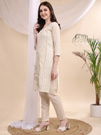 Mirror And Hand Embroidered Co Ords, Cream - Hiral Fashion | Grocsy