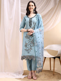 Embroidered Kurta With Pant & Embroidered Dupatta, Aqua-Blue - Hiral Fashion | Grocsy