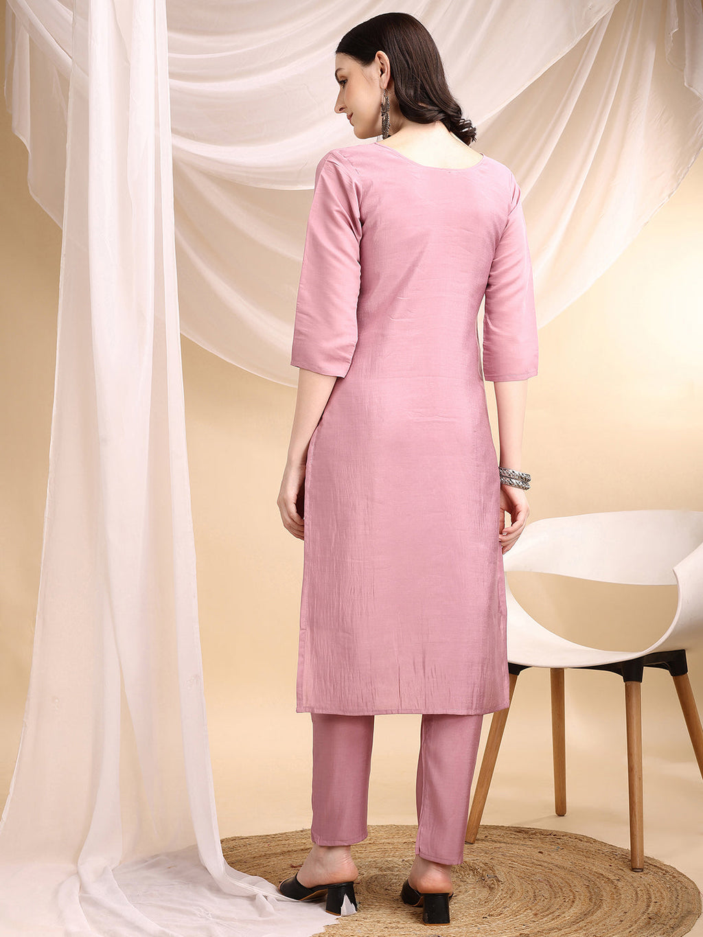 Embroidered Kurta With Pant & Embroidered Dupatta, Pink - Hiral Fashion | Grocsy