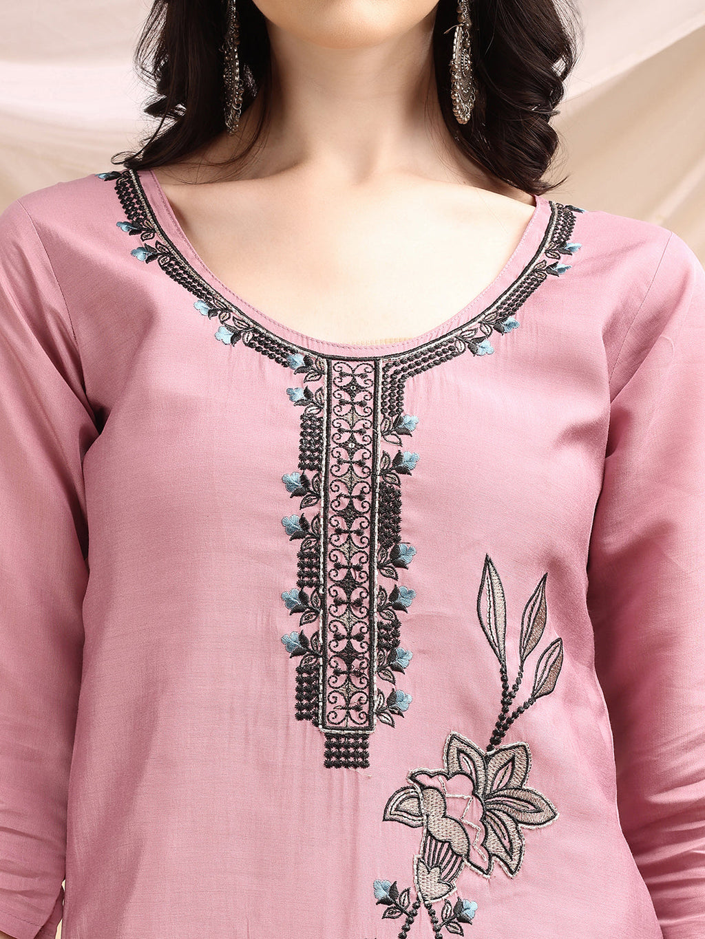 Embroidered Kurta With Pant & Embroidered Dupatta, Pink - Hiral Fashion | Grocsy