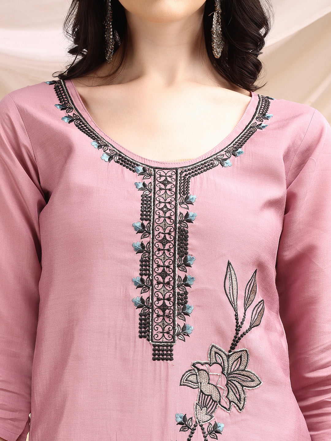 Embroidered Kurta With Pant & Embroidered Dupatta, Pink - Hiral Fashion | Grocsy