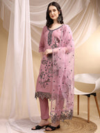 Embroidered Kurta With Pant & Embroidered Dupatta, Pink - Hiral Fashion | Grocsy