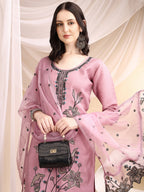 Embroidered Kurta With Pant & Embroidered Dupatta, Pink - Hiral Fashion | Grocsy