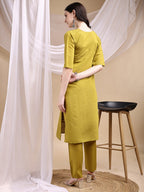 Hand Embroidered Kurta With Pant & Embroidered Dupatta, Mustard - Hiral Fashion | Grocsy