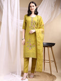 Hand Embroidered Kurta With Pant & Embroidered Dupatta, Mustard - Hiral Fashion | Grocsy