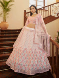 Myra Pearl White and Pink Georgette Embroidered Party Wear Lehenga | Grocsy