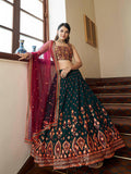 Myra Green and Deep Pink Georgette Embroidered Party Wear Lehenga | Grocsy