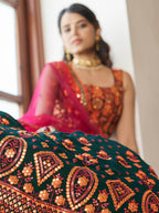 Myra Green and Deep Pink Georgette Embroidered Party Wear Lehenga | Grocsy