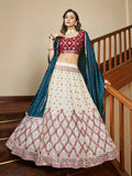 Myra Maroon and Beige Georgette Embroidered Party Wear Lehenga | Grocsy