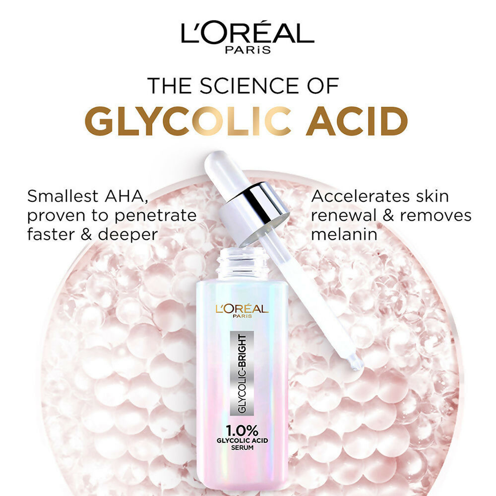 L'Oreal Paris Glycolic Acid Glowing And Protecting CSMS (Cleanser, Serum, Moisturizer, Sunscreen) Regime Kit | Grocsy