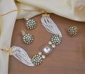 Jewel City Luxury Kundan Pearl Side Necklace Set - Handcrafted Indian Bridal Jewelry with Green Meenakari and Ruby Accents | Grocsy