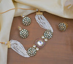 Jewel City Luxury Kundan Pearl Side Necklace Set - Handcrafted Indian Bridal Jewelry with Green Meenakari and Ruby Accents | Grocsy