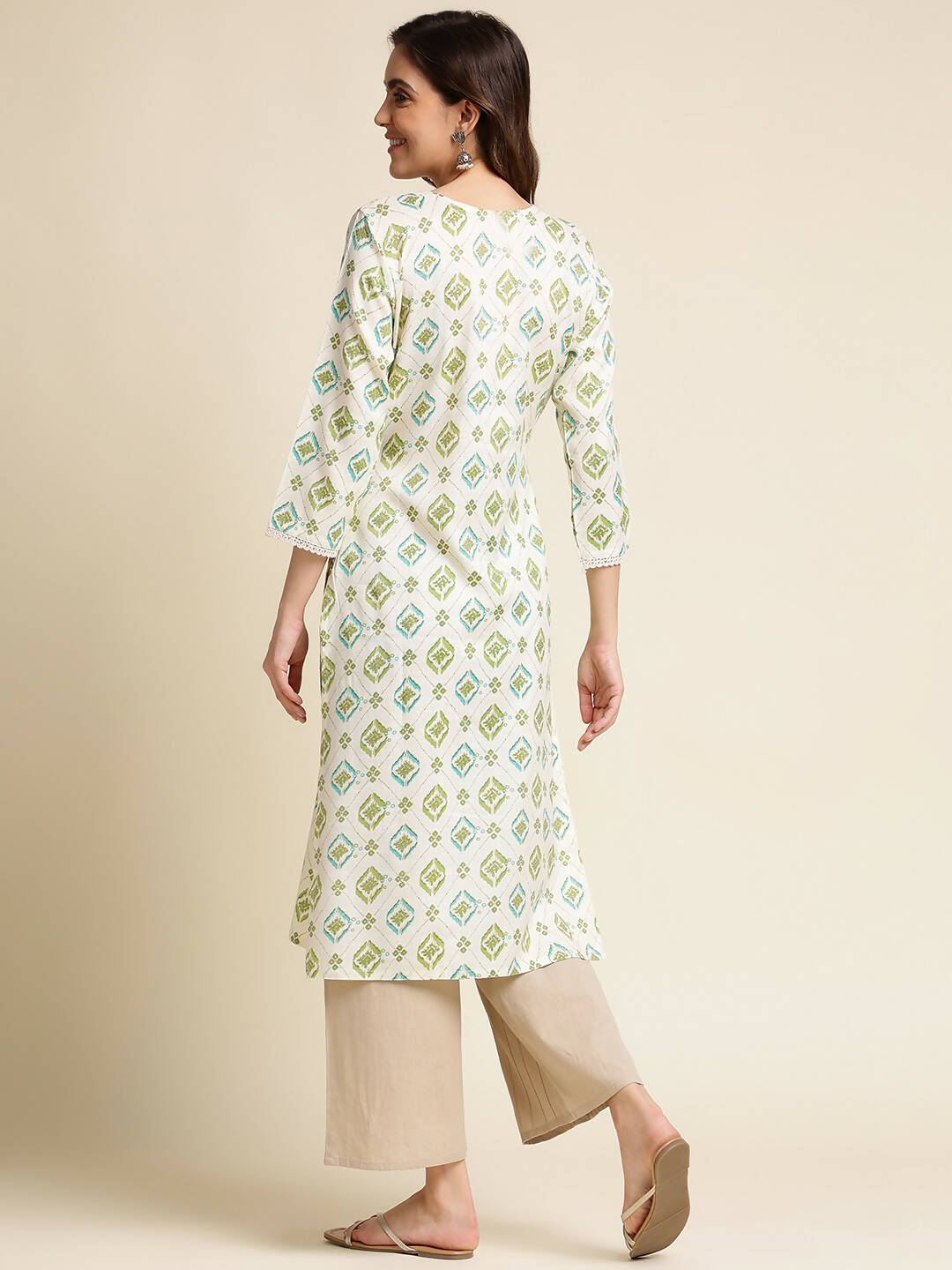 Green Poly Rayon Aztec Printed Straight Fit Kurta - Prasuti | Grocsy