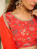 Janasya Red Georgette Floral Lehenga Choli Dupatta | Grocsy