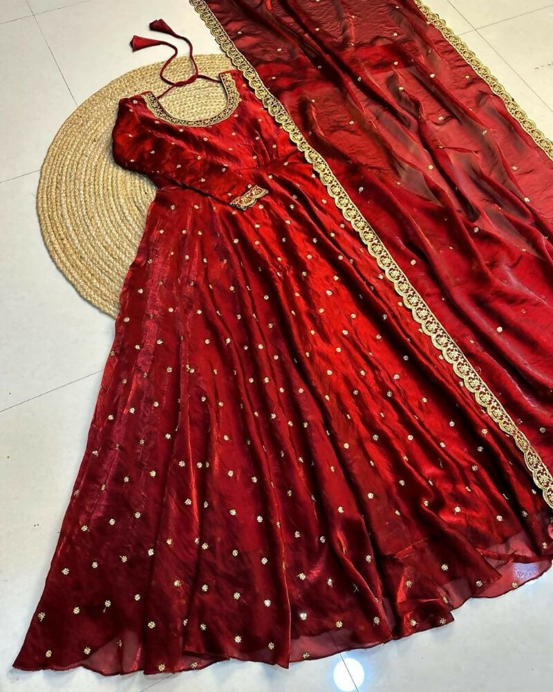 Teeya Creation Women's New Trendy Latest Designer Embroidery Anarkali Gown with Dupatta Set | Grocsy