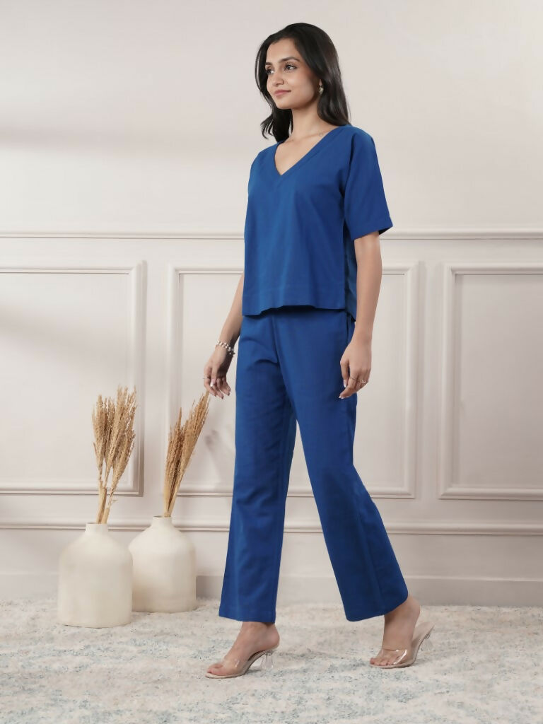 Joban Fashion Women's Royal Blue Co-Ord Set V Neck | Grocsy