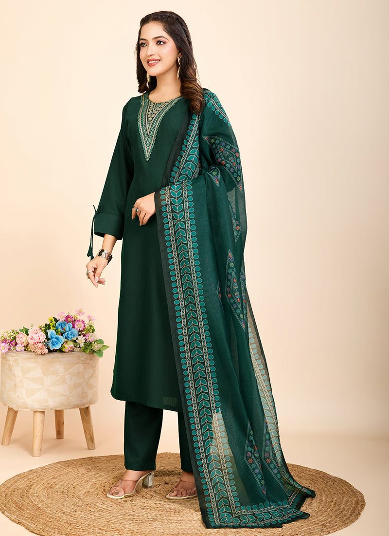 Prazu Fashion Green Printed Cotton Blend Festival Wear Salwar Suit | Grocsy