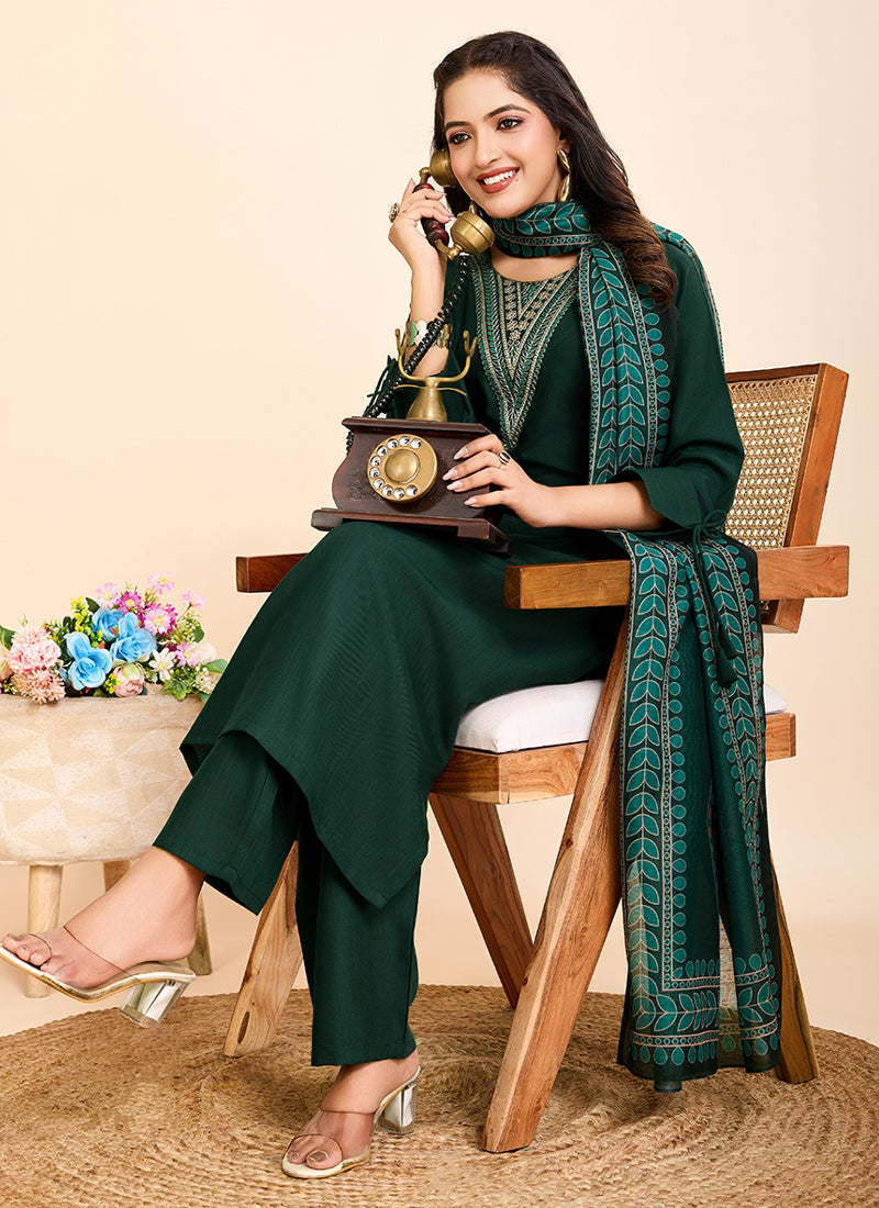 Prazu Fashion Green Printed Cotton Blend Festival Wear Salwar Suit | Grocsy