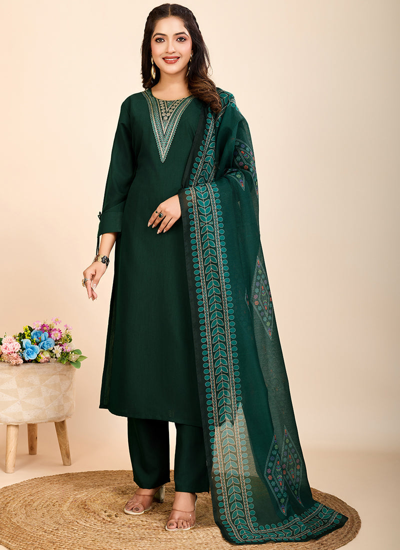 Prazu Fashion Green Printed Cotton Blend Festival Wear Salwar Suit | Grocsy