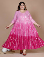Miravan Women's Plus Size Cotton Embroidery And Lace Work Pink Party Wear Anarkali Kurta | Grocsy