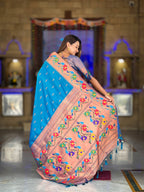 Mameraa Sarees Sky Blue Faux Banarasi Silk Saree With Paithani Rich Weaved Pallu And Blouse-Sky_Blue | Grocsy