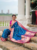 Mameraa Sarees Teal Blue Faux Banarasi Silk Saree With Paithani Rich Weaved Pallu And Blouse-Teal | Grocsy