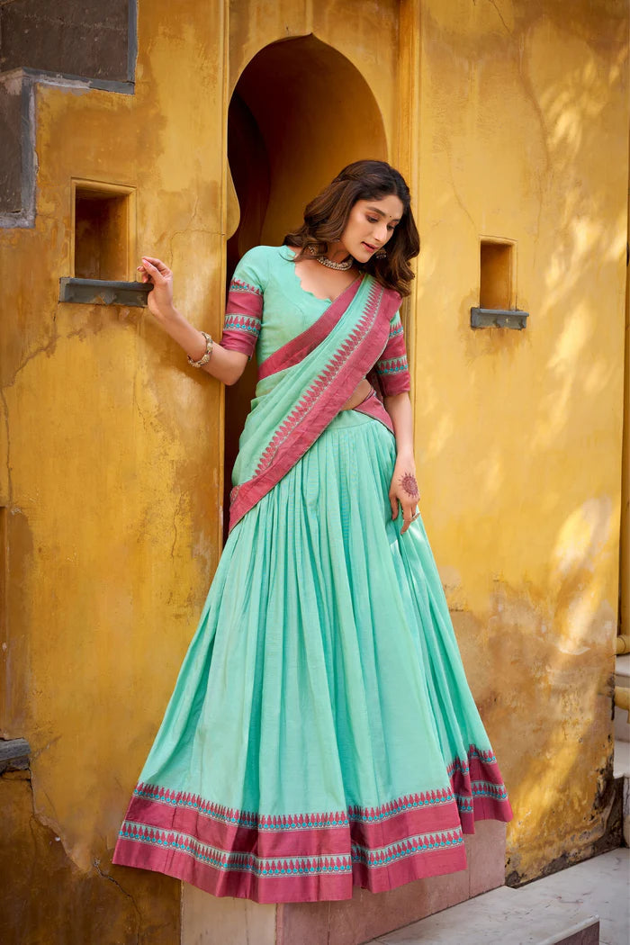 Evanik Pure Chanderi With Thread Work Lehenga Choli | Grocsy