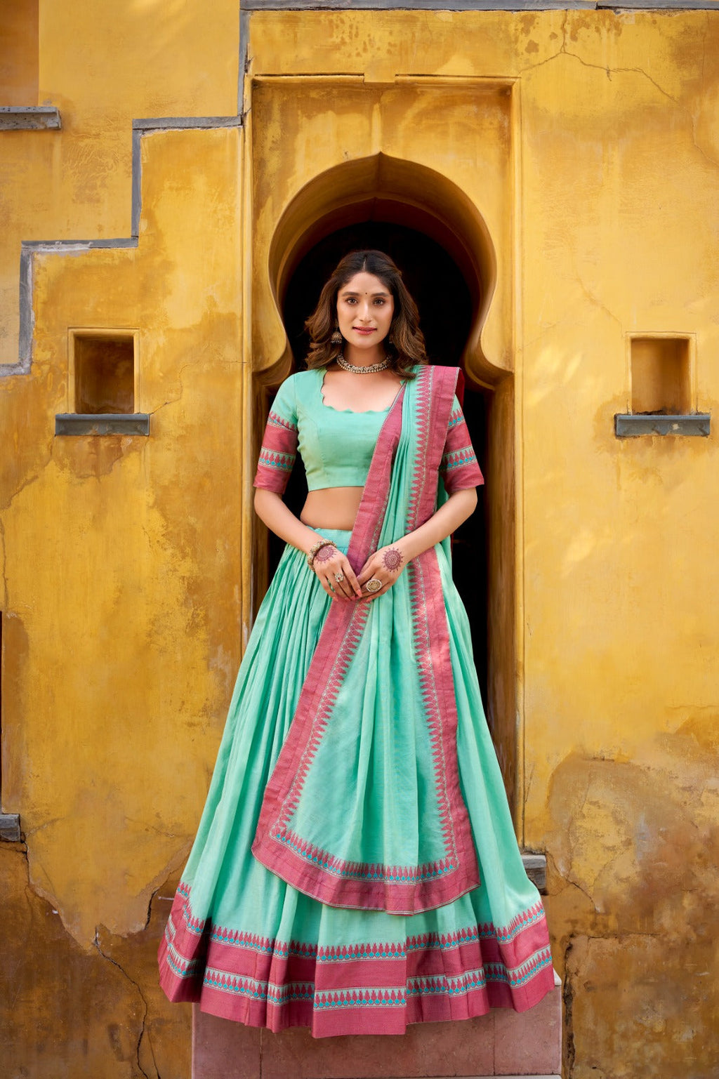 Evanik Pure Chanderi With Thread Work Lehenga Choli | Grocsy