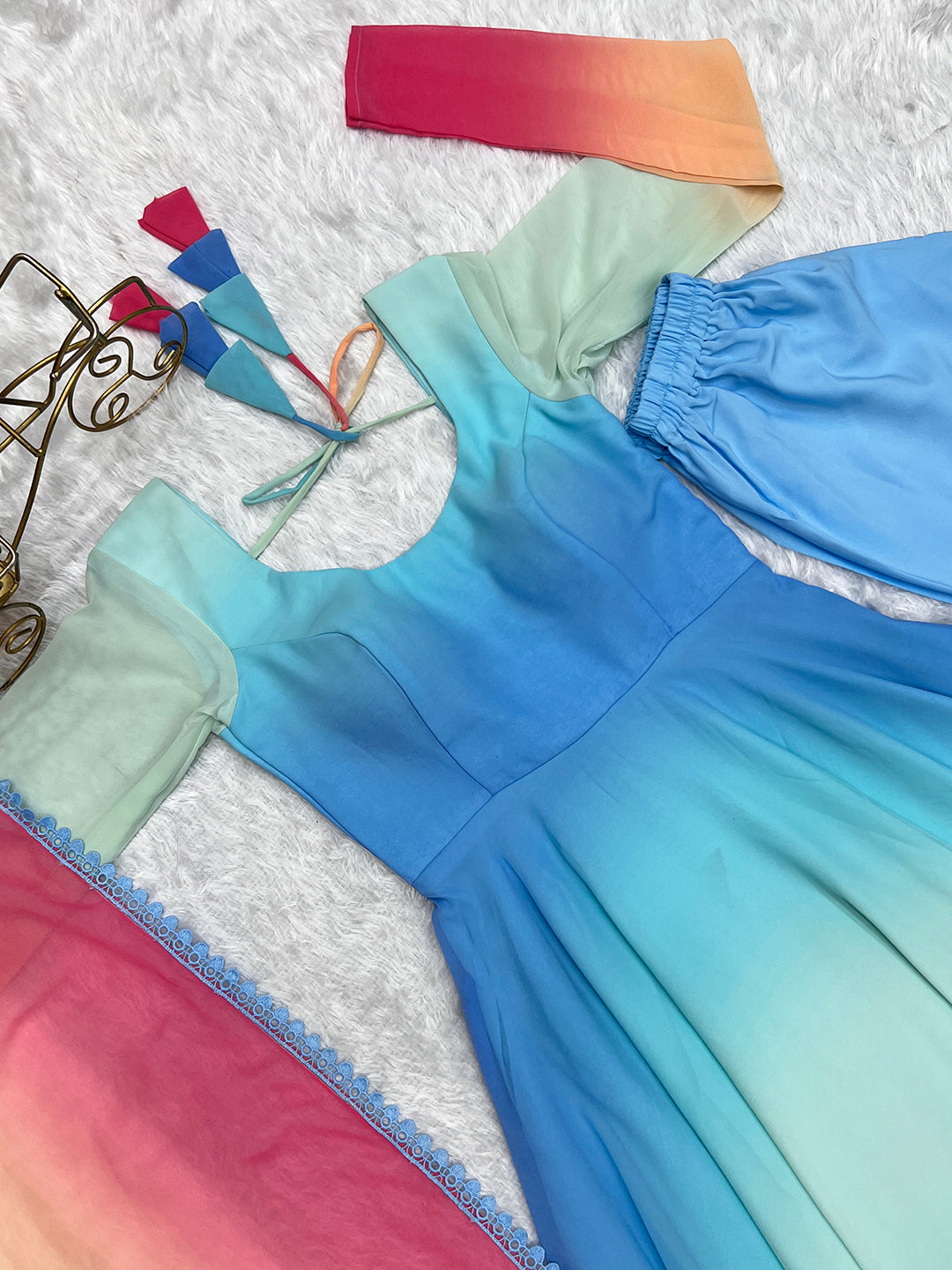 Evanik Sky Blue Pure Soft Georgette Padding Fabric Fully Flair Anarkali Pant With Dupatta Set | Grocsy