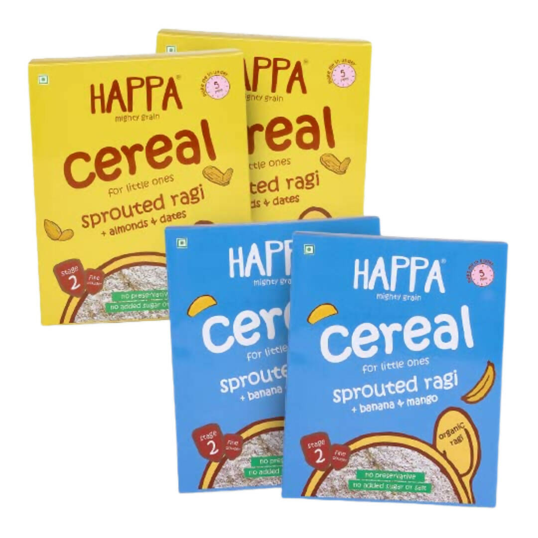 Happa Organic Baby Food Sprouted Ragi Almond Dates & Mango Banana Porridge Combo | Grocsy