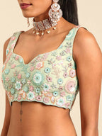 House of Panchhi Lime Green Net Sequins, Mirror and thread embroidery Lehenga choli & Dupatta | Grocsy