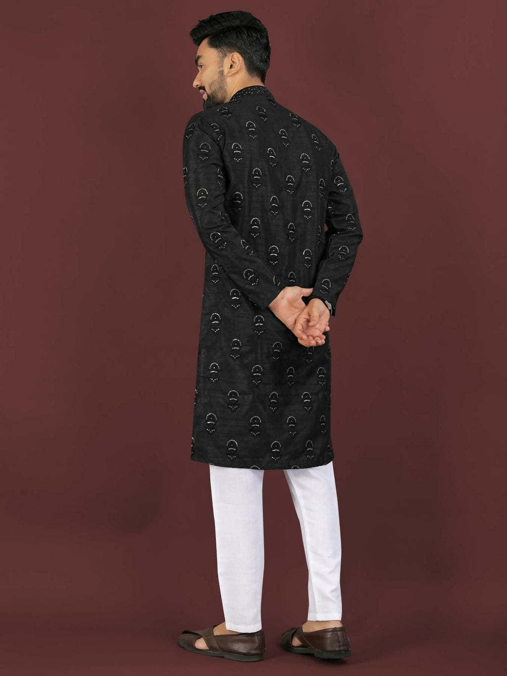 Anaita Black Embroidered Silk Straight Kurta | Grocsy
