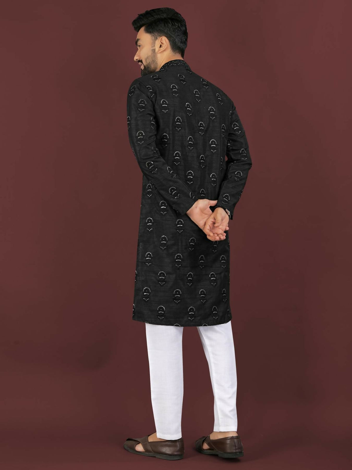 Anaita Black Embroidered Silk Straight Kurta | Grocsy