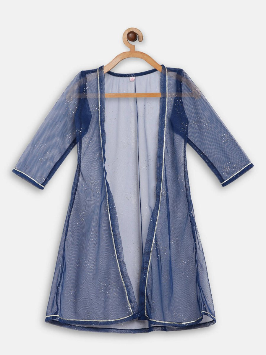 Ahalyaa Off White Cotton Printed Kids Top and Palazzo With Net Jacket For Girls | Grocsy