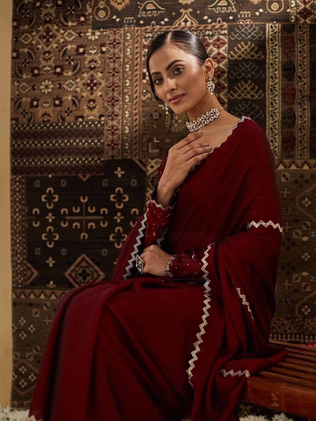 kasee Beads and Stones Pure Chiffon Saree | Grocsy