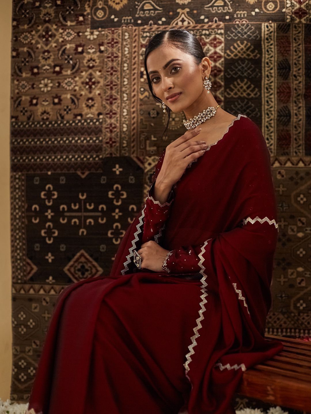 kasee Beads and Stones Pure Chiffon Saree | Grocsy