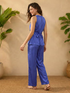 Janasya Royal Blue Straight Satin Pant Co-ord Sets | Grocsy