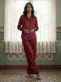 Janasya Maroon Straight Satin Co-Ords | Grocsy