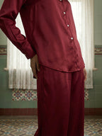 Janasya Maroon Straight Satin Co-Ords | Grocsy