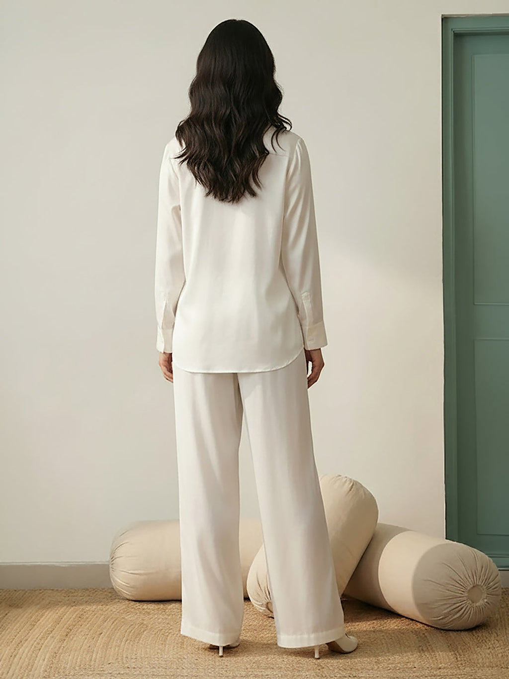 Janasya White Straight Satin Co-Ords | Grocsy
