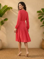 Janasya Pink Gathered Satin Dress | Grocsy