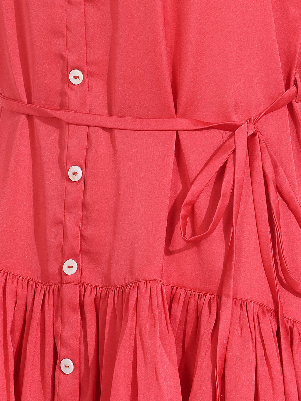 Janasya Pink Gathered Satin Dress | Grocsy