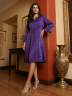 Janasya Purple A-Line Satin Dress | Grocsy