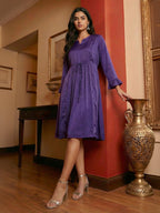 Janasya Purple A-Line Satin Dress | Grocsy